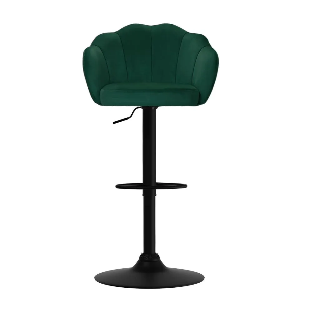 Two Bar Stools Gas Lift Velvet Green