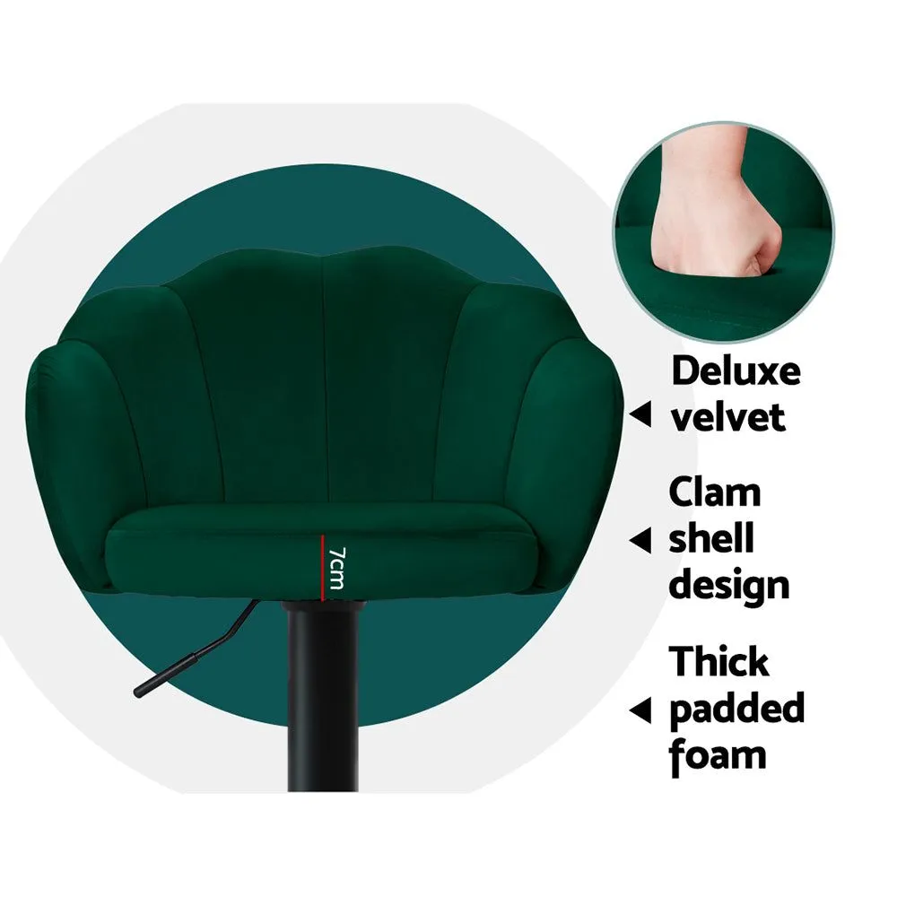 Two Bar Stools Gas Lift Velvet Green