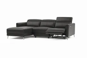 Valencia Andria Modern Left Hand Facing Top Grain Leather Reclining Sectional Sofa, Black Color