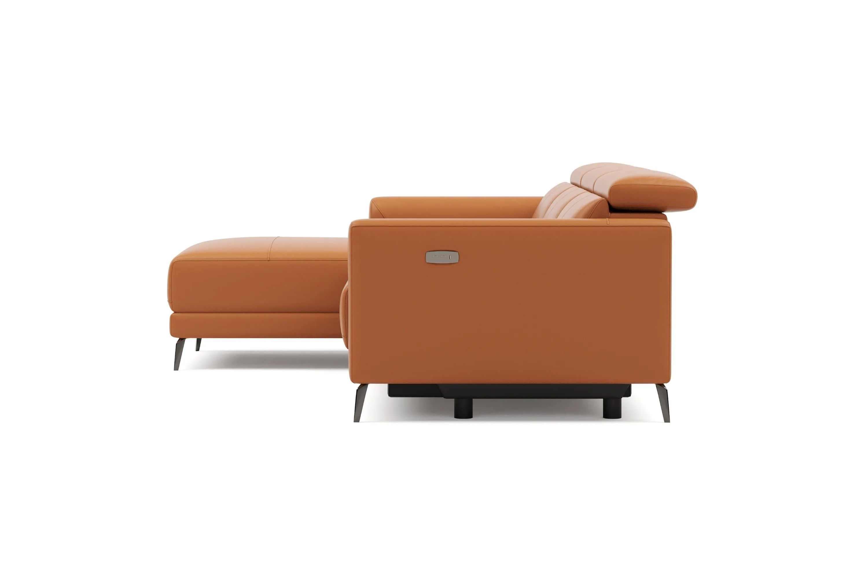 Valencia Andria Modern Left Hand Facing Top Grain Leather Reclining Sectional Sofa, Cognac Color