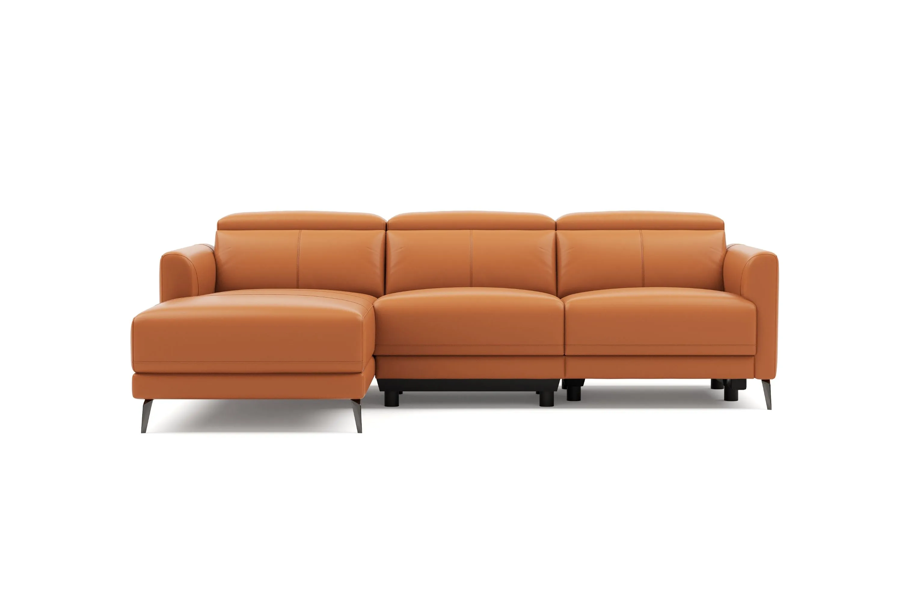 Valencia Andria Modern Left Hand Facing Top Grain Leather Reclining Sectional Sofa, Cognac Color