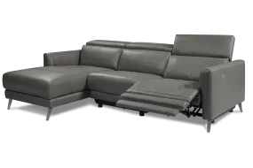 Valencia Andria Modern Left Hand Facing Top Grain Leather Reclining Sectional Sofa, Grey Color