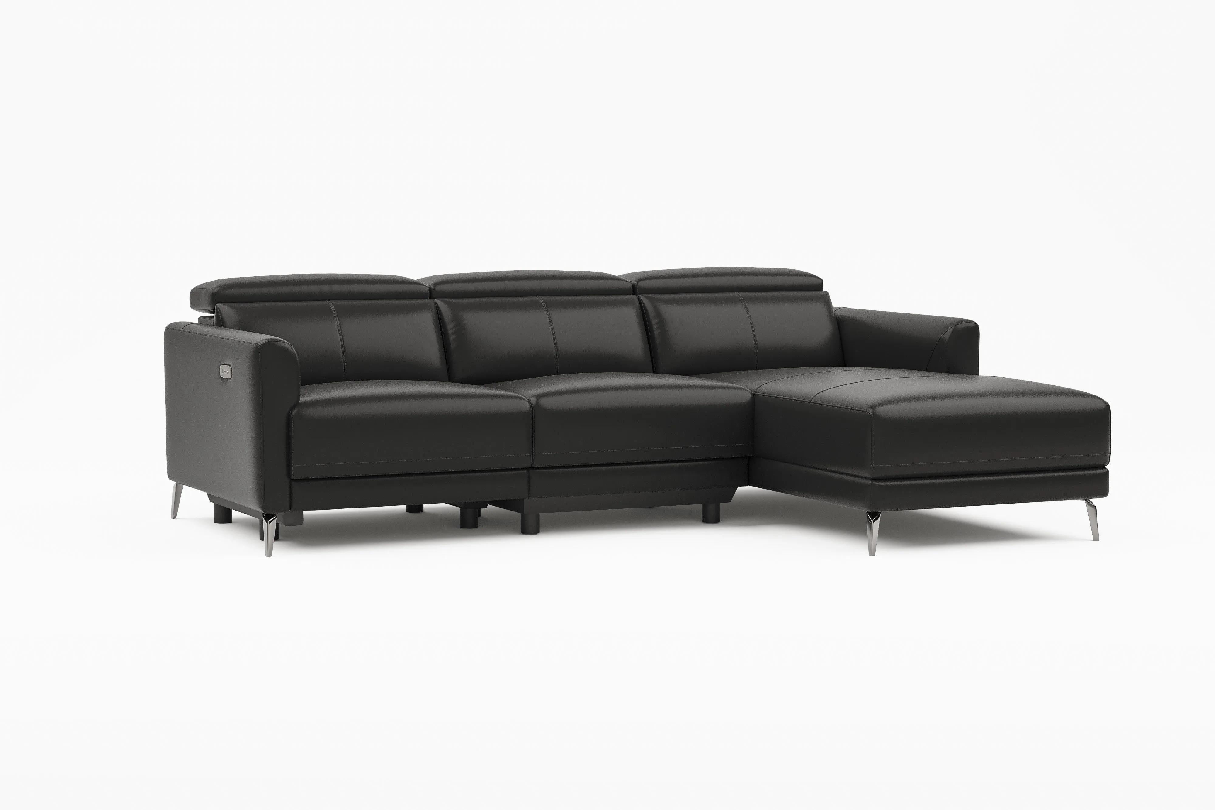 Valencia Andria Modern Right Hand Facing Top Grain Leather Reclining Sectional Sofa, Black Color