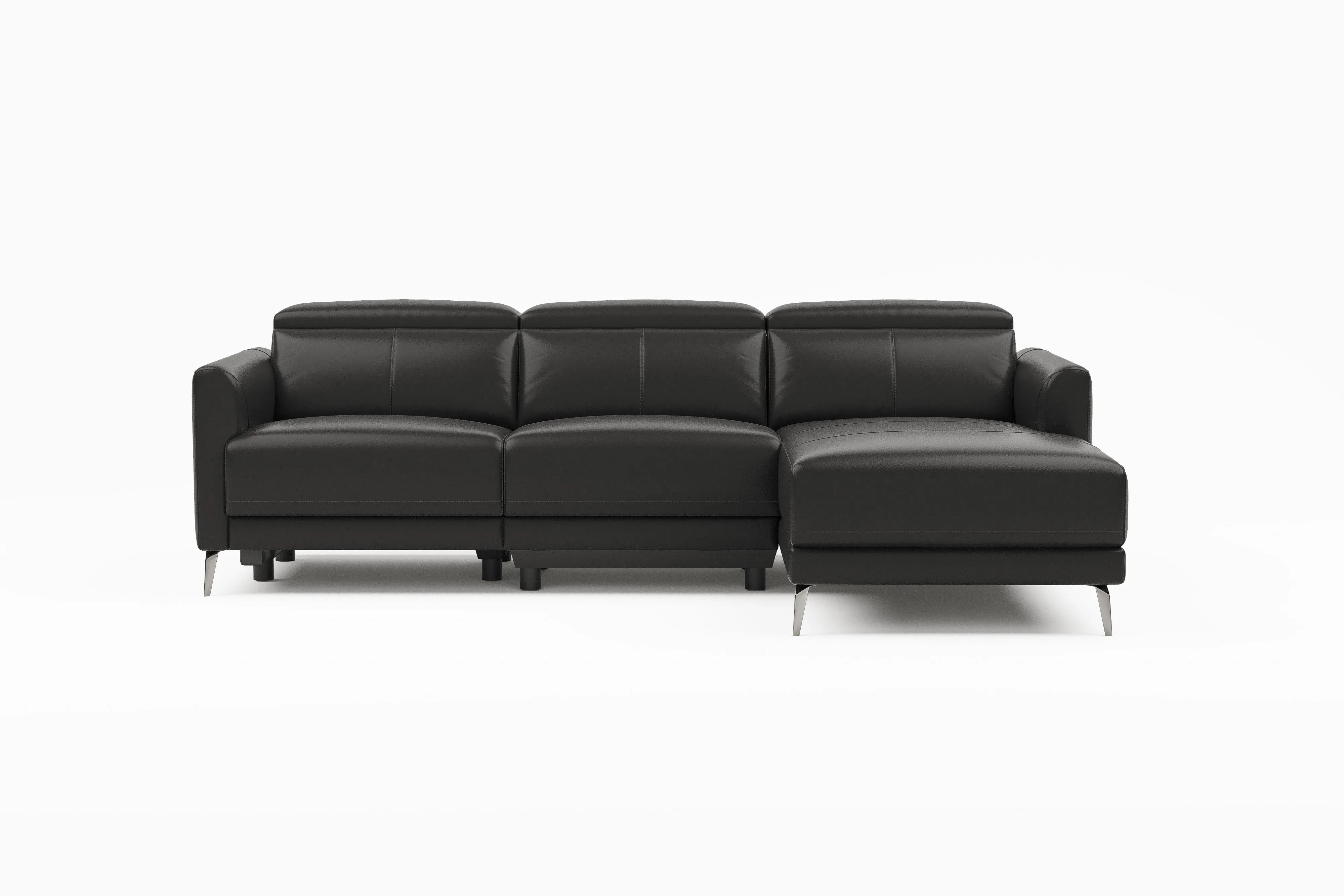 Valencia Andria Modern Right Hand Facing Top Grain Leather Reclining Sectional Sofa, Black Color