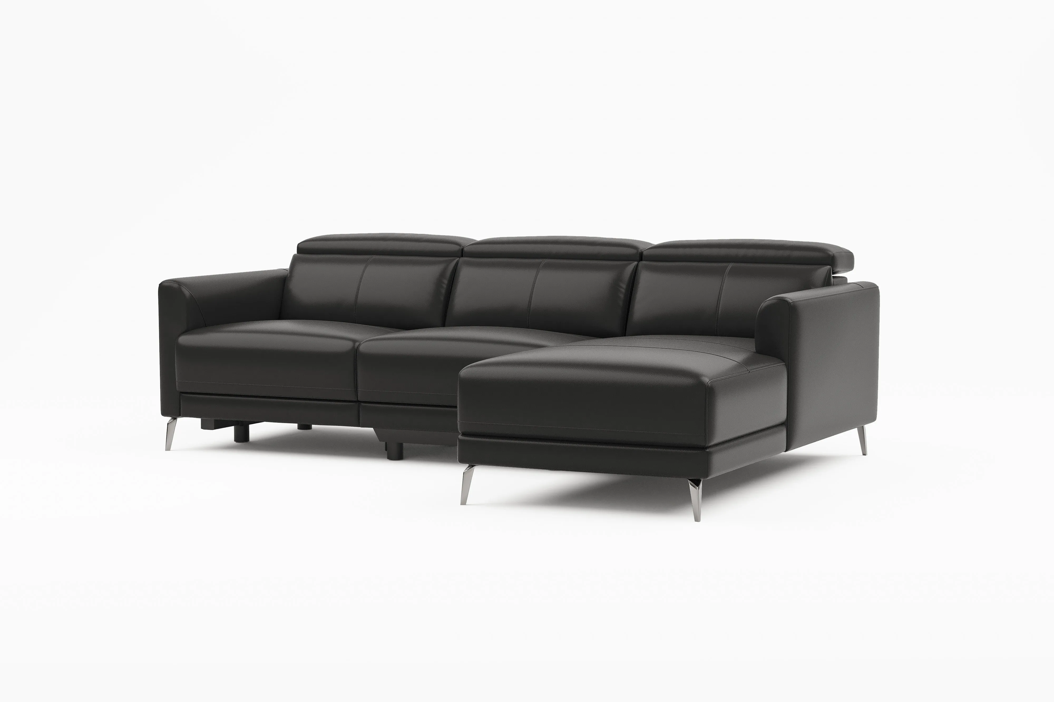 Valencia Andria Modern Right Hand Facing Top Grain Leather Reclining Sectional Sofa, Black Color