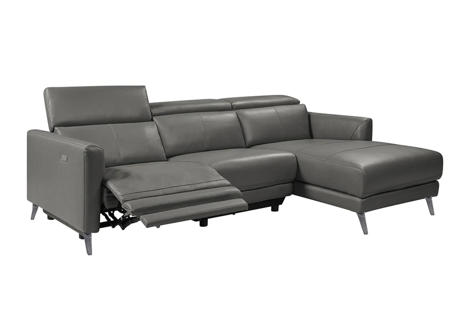 Valencia Andria Modern Right Hand Facing Top Grain Leather Reclining Sectional Sofa, Grey Color