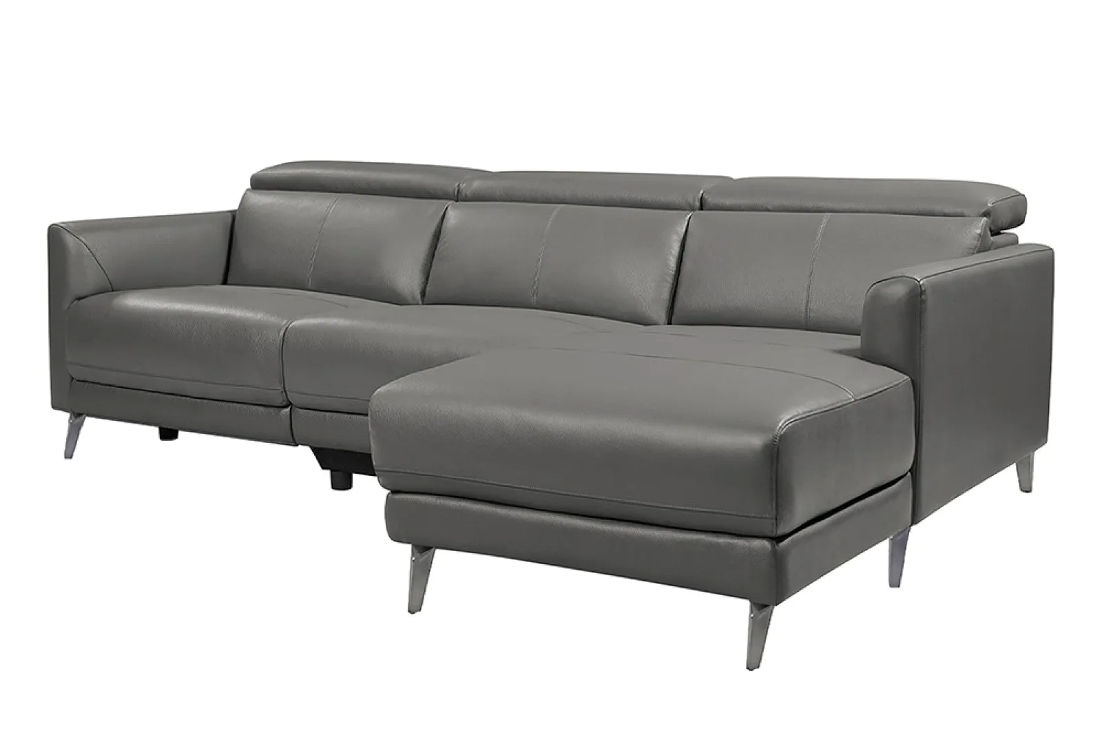 Valencia Andria Modern Right Hand Facing Top Grain Leather Reclining Sectional Sofa, Grey Color