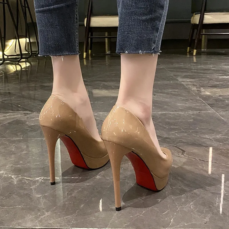 Wjczt Women Stiletto Shoes Wedding Bridal Classic High Heels 2023 Ladies Leather Platform Shoes Stiletto Nude Office Shoes Banquet