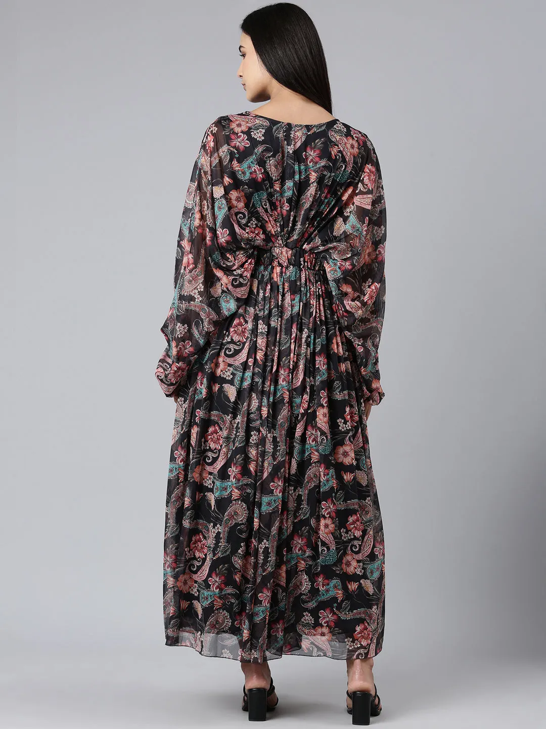 Women Black Floral Maxi Dress