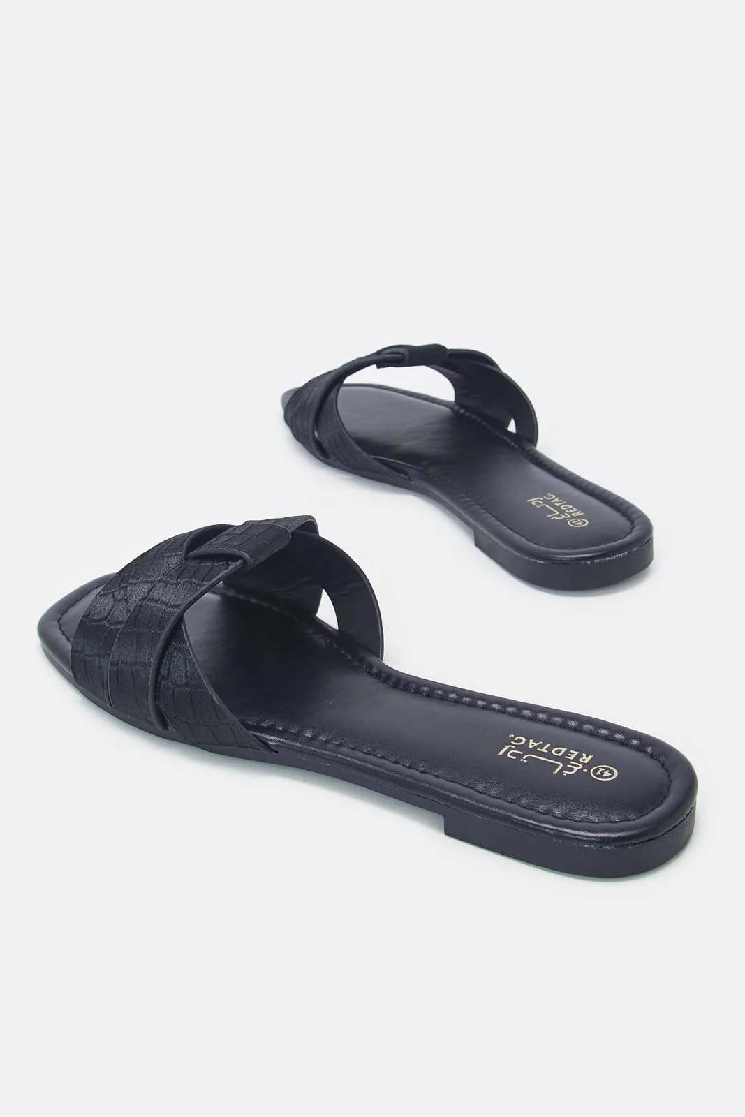 Women Black Strappy Slides