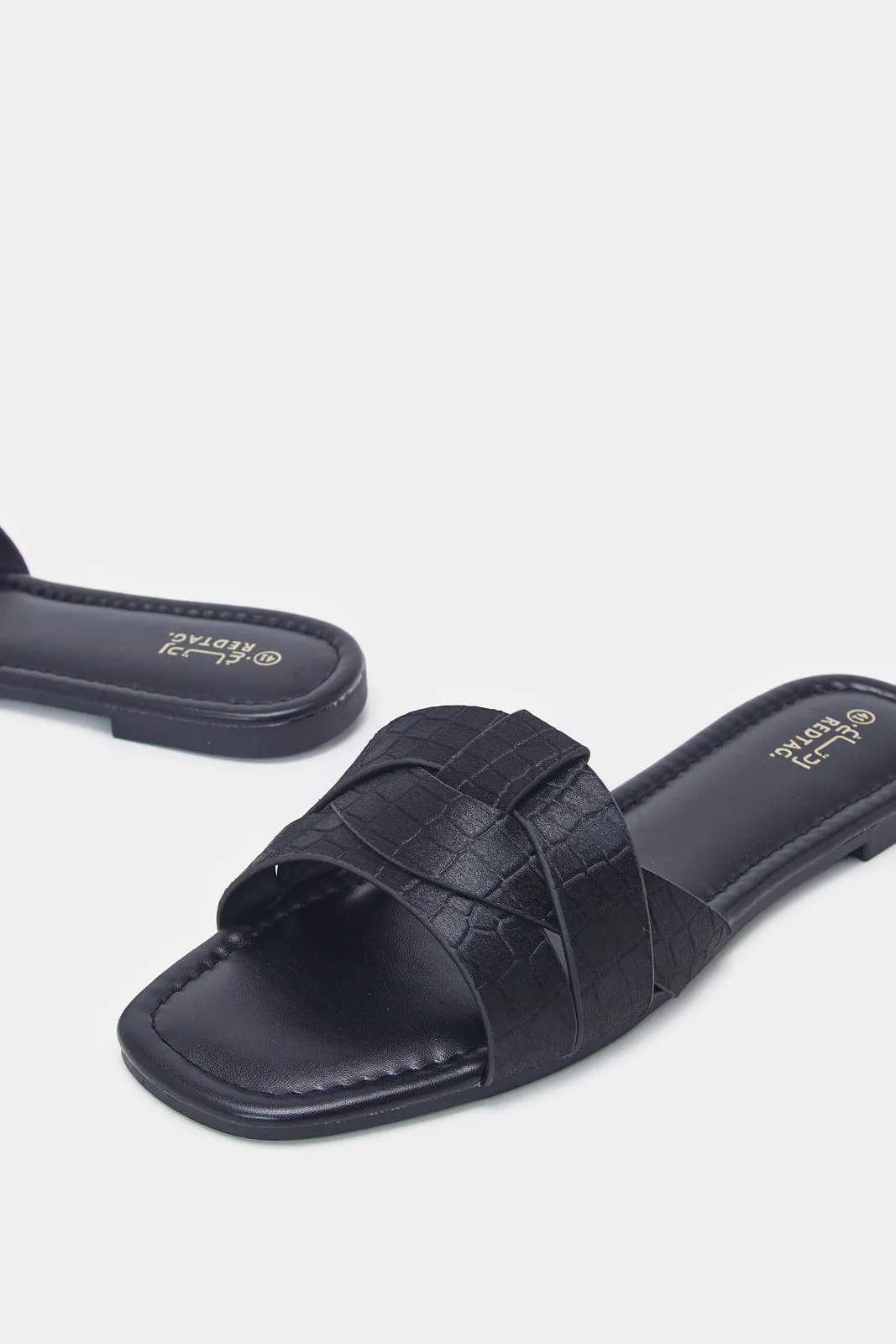 Women Black Strappy Slides