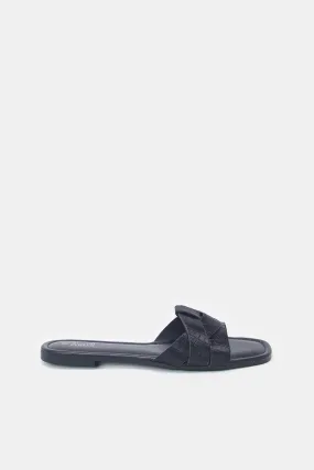 Women Black Strappy Slides