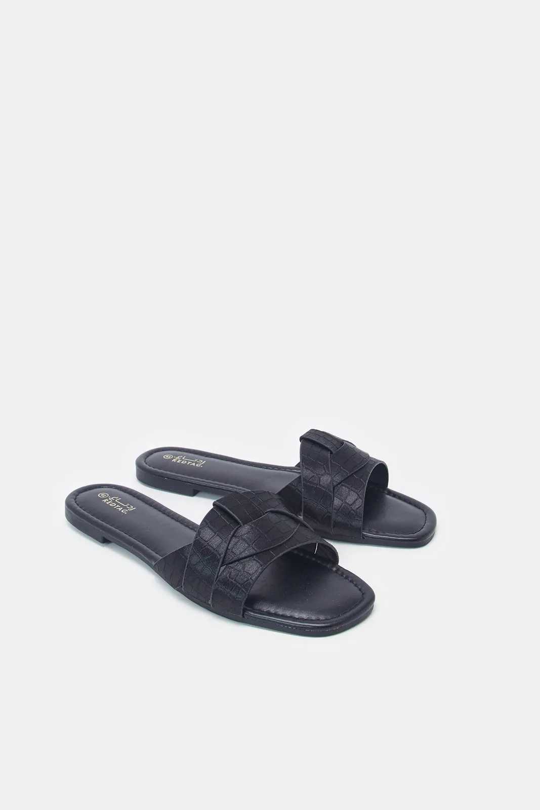 Women Black Strappy Slides