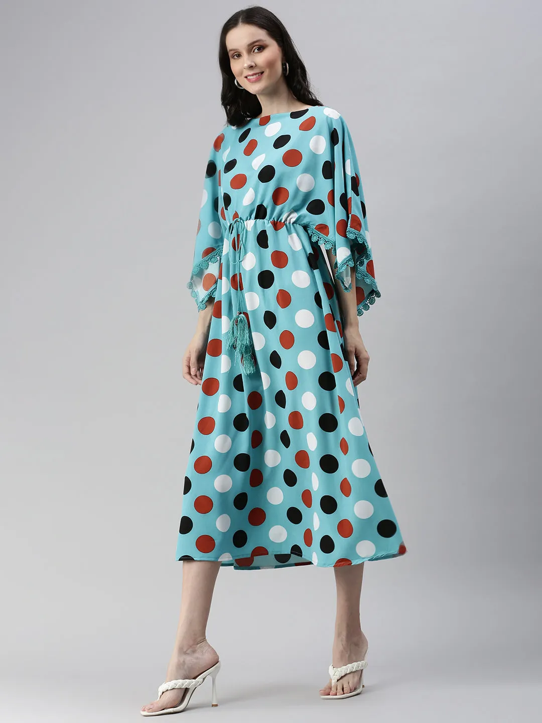 Women Blue Printed Kaftan Dress