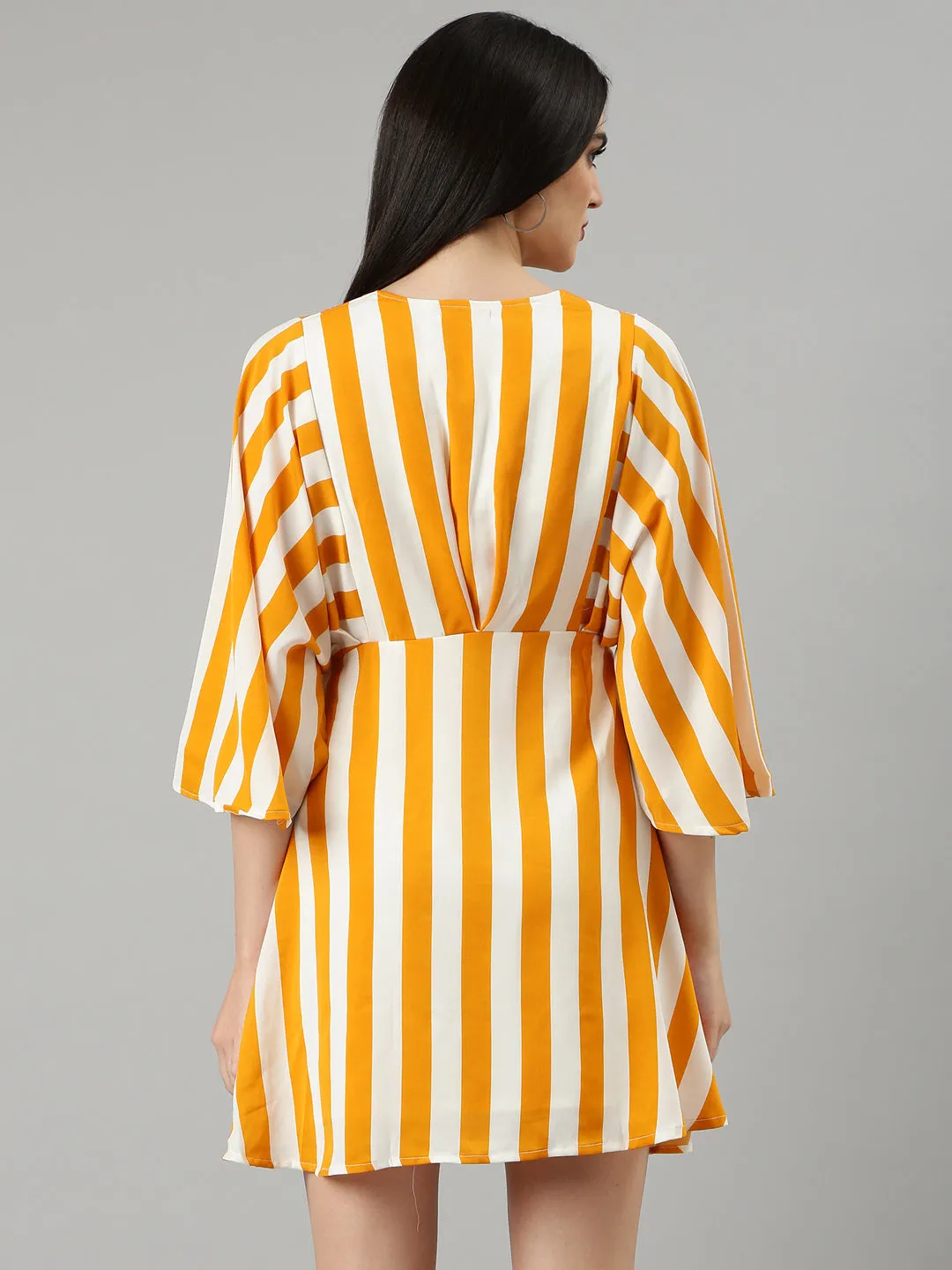 Women Mustard Striped A-Line Dress