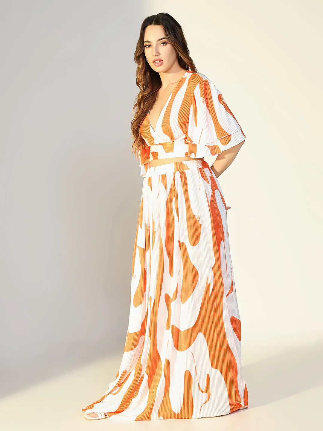 Women Orange Printed Co Ords Set