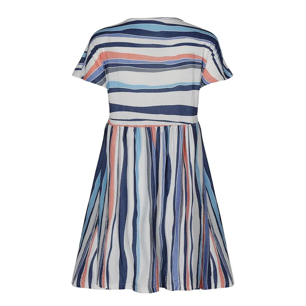 Women Round Neck Stripe Panel Mini Plus Size Dress