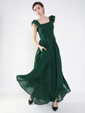 Women Solid Green Maxi Fit and Flare Dress