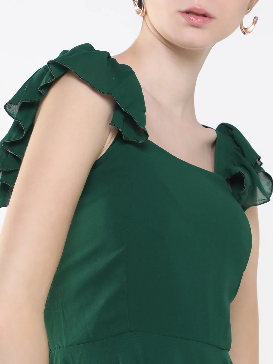 Women Solid Green Maxi Fit and Flare Dress