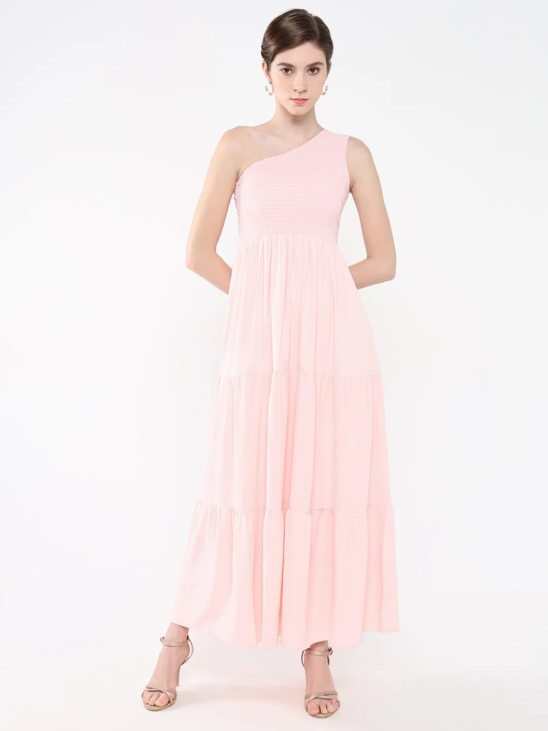 Women Solid Pink Fit and Flare Dress