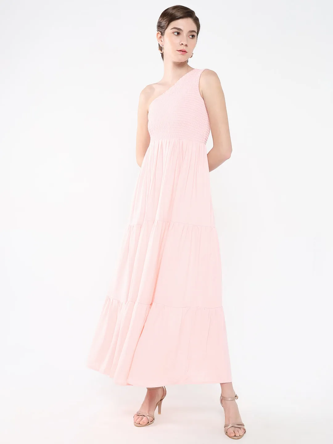 Women Solid Pink Fit and Flare Dress