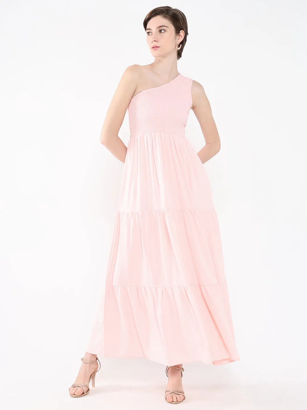 Women Solid Pink Fit and Flare Dress