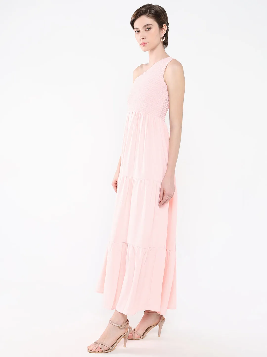 Women Solid Pink Fit and Flare Dress