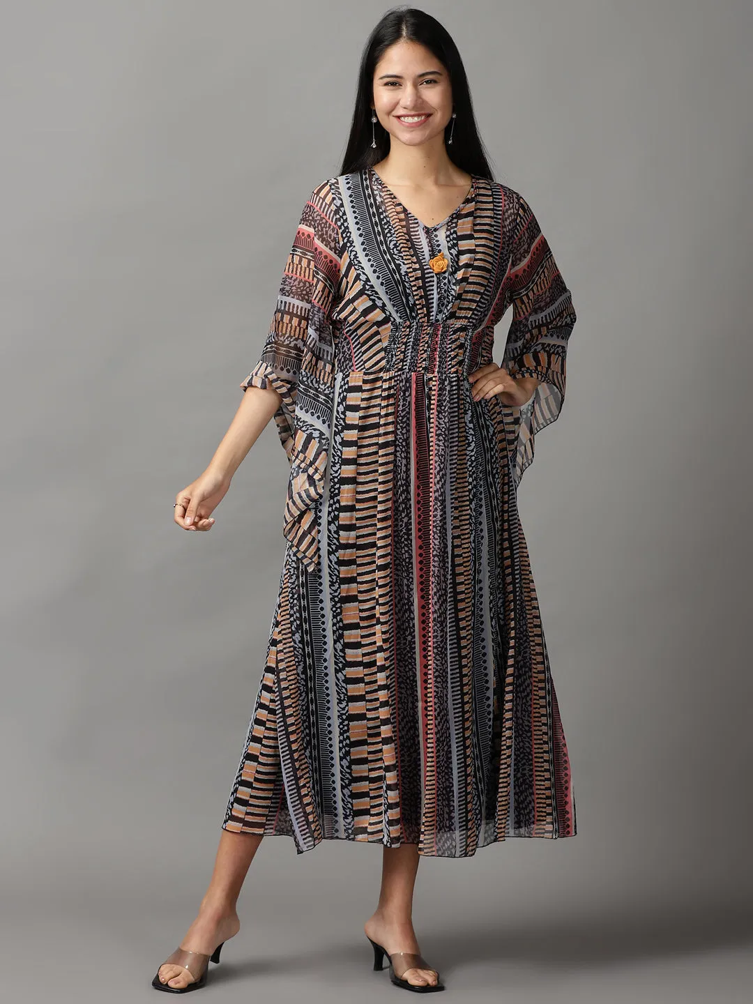 Women's Black Printed Kaftan Dress