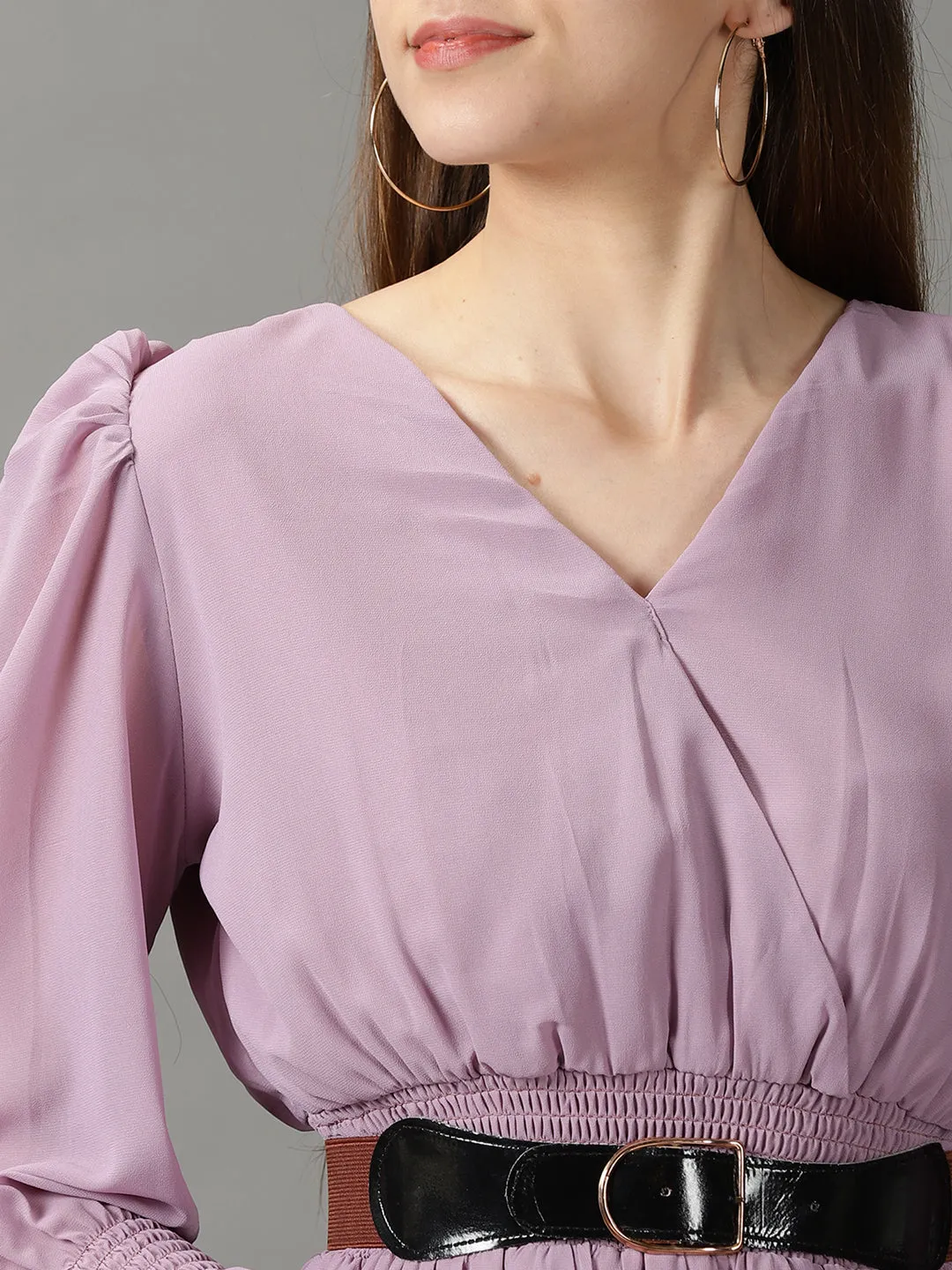 Women's Lavender Solid Fit and Flare Dress