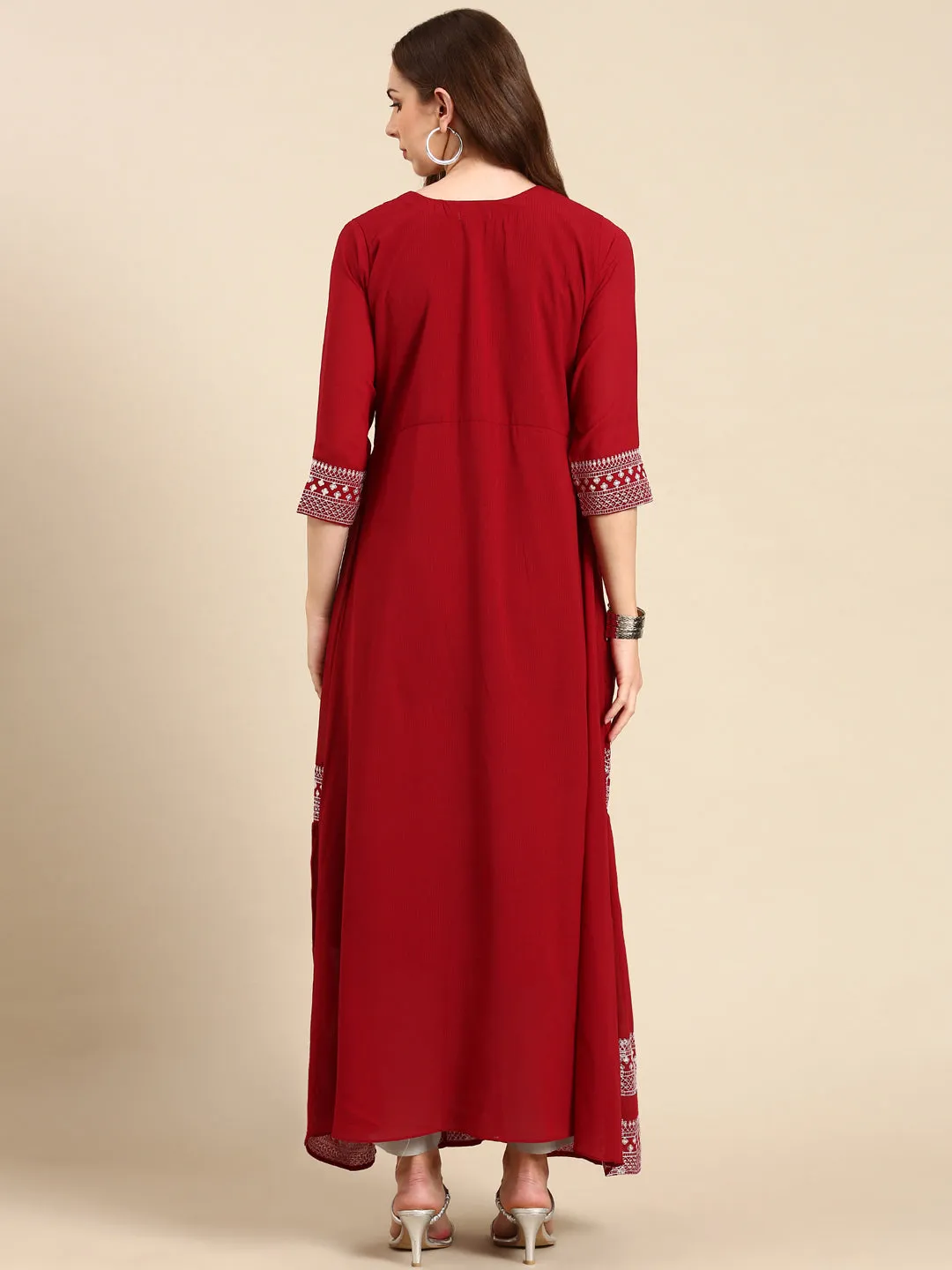 Women's Maroon Embellished Anarkali Kurta