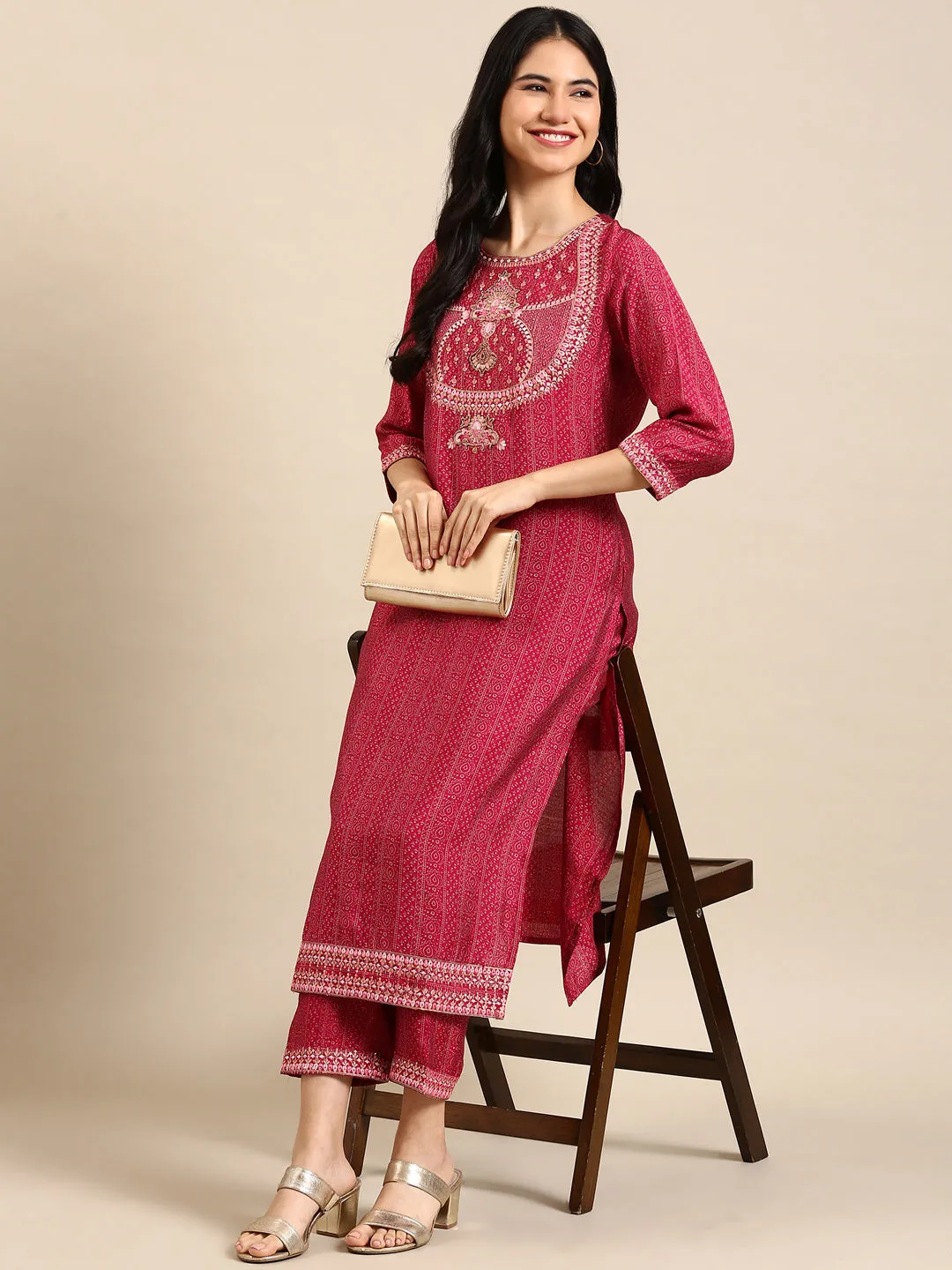 Women's Pink Printed Kurta Set