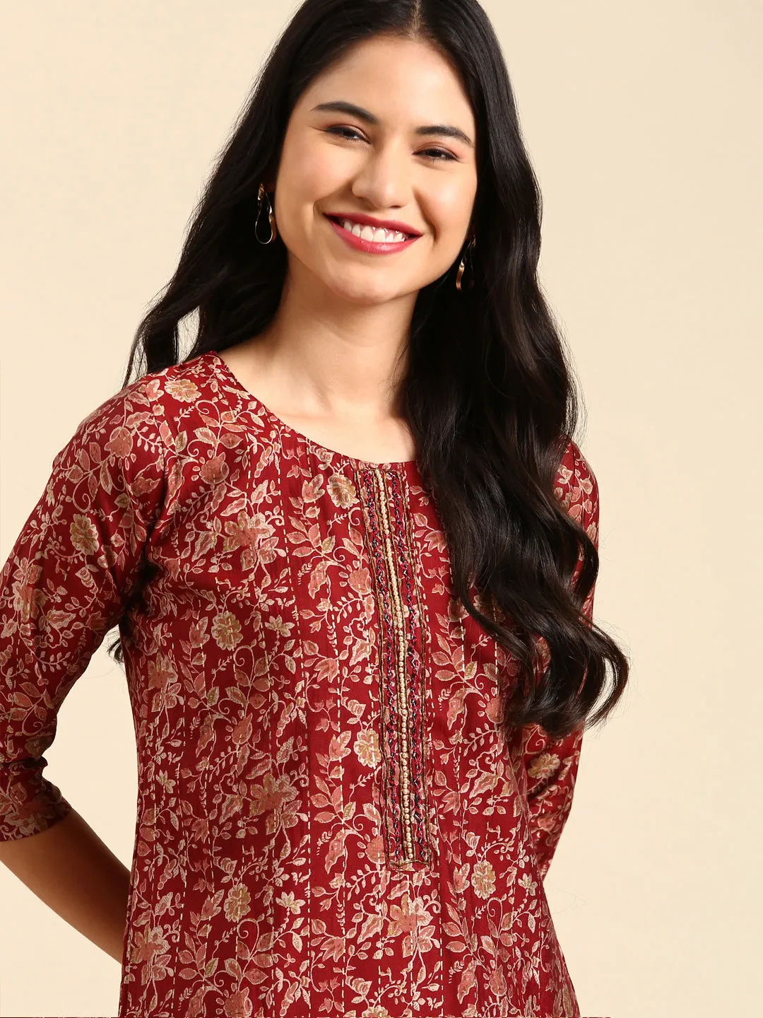 Women's Red Printed Kurta Set