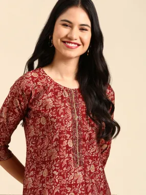 Women's Red Printed Kurta Set