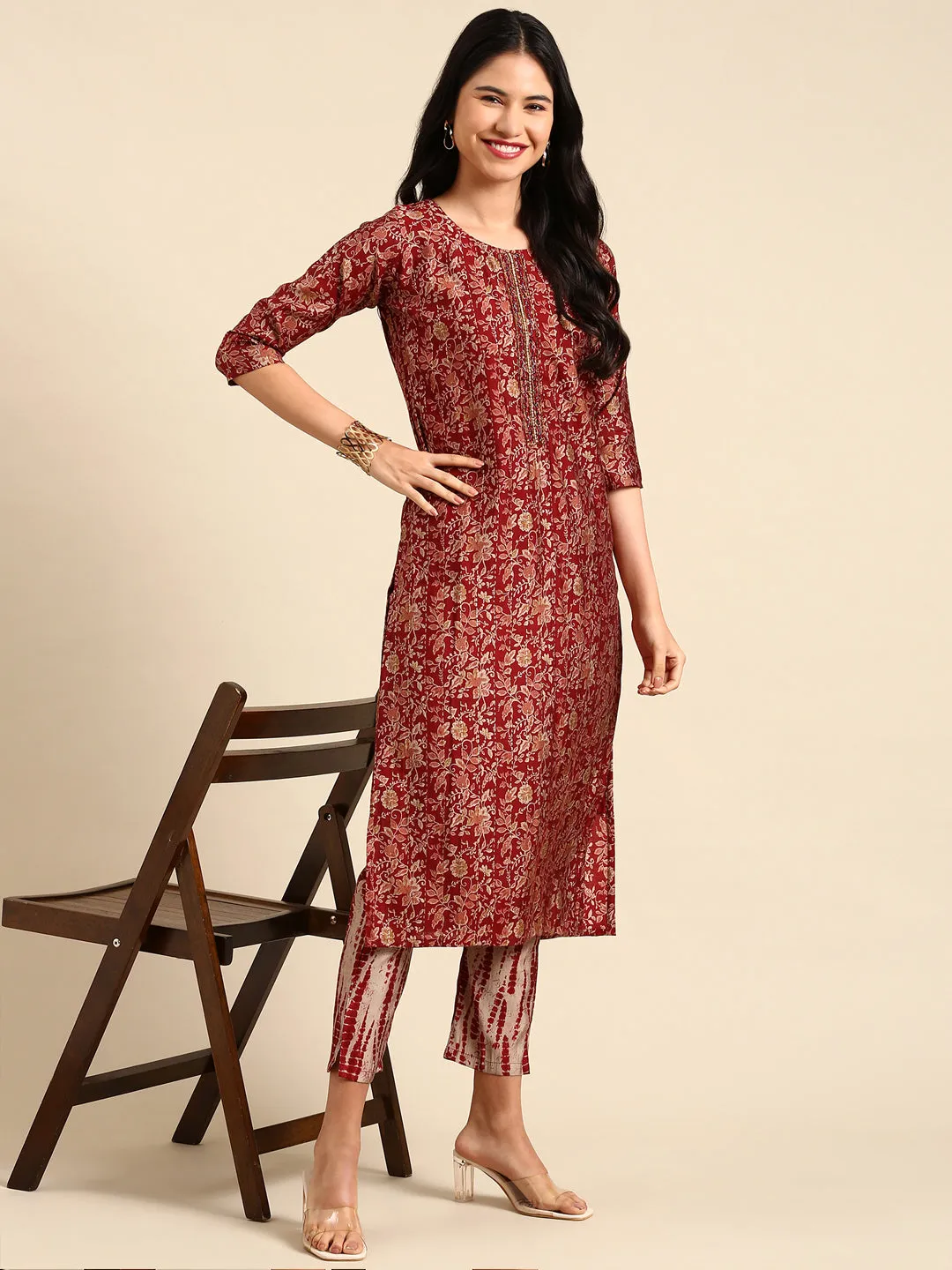 Women's Red Printed Kurta Set