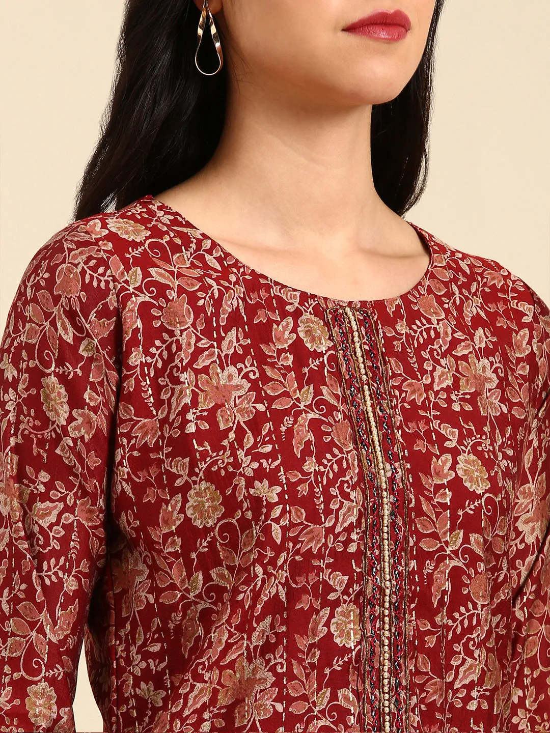 Women's Red Printed Kurta Set