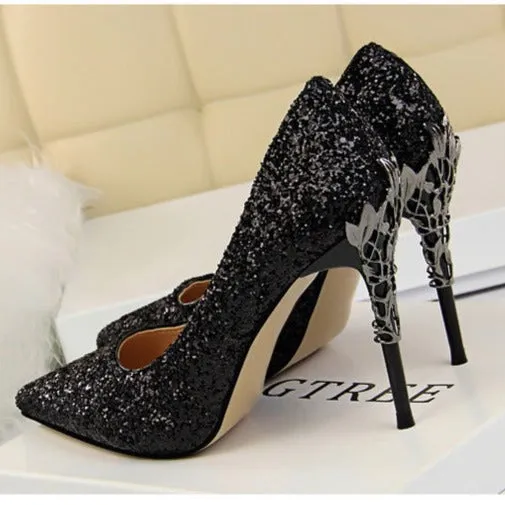 Womens Sequins High Heels Bridal Wedding Prom Homecoming Shoes