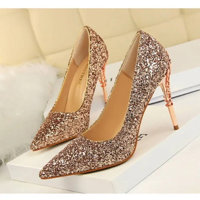 Womens Sequins High Heels Bridal Wedding Prom Homecoming Shoes