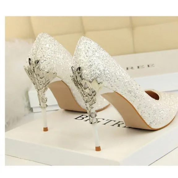 Womens Sequins High Heels Bridal Wedding Prom Homecoming Shoes