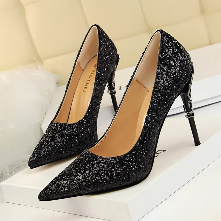 Womens Sequins High Heels Bridal Wedding Prom Homecoming Shoes