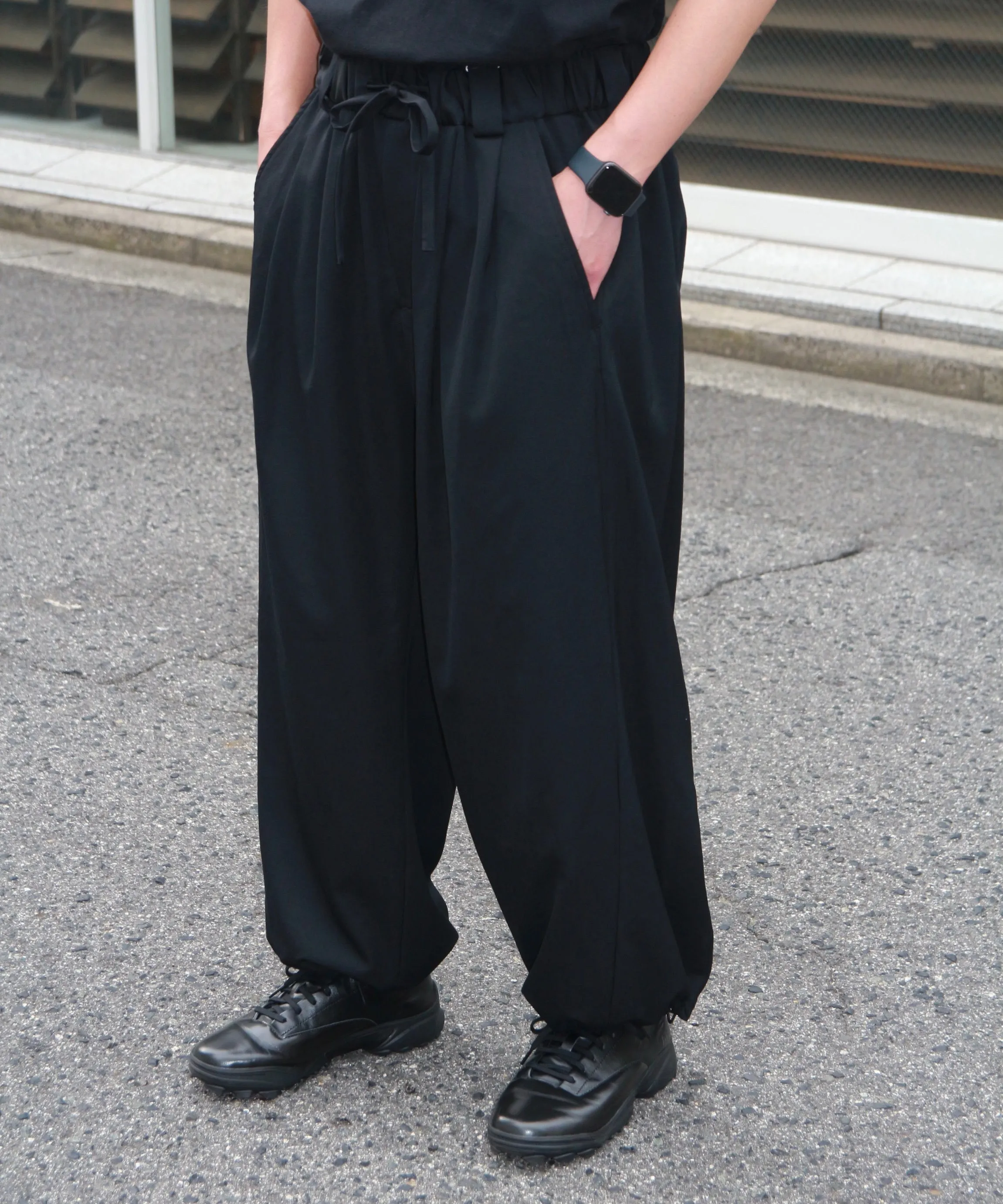 Wool Gabardine Adjustment Pants "BLACK"