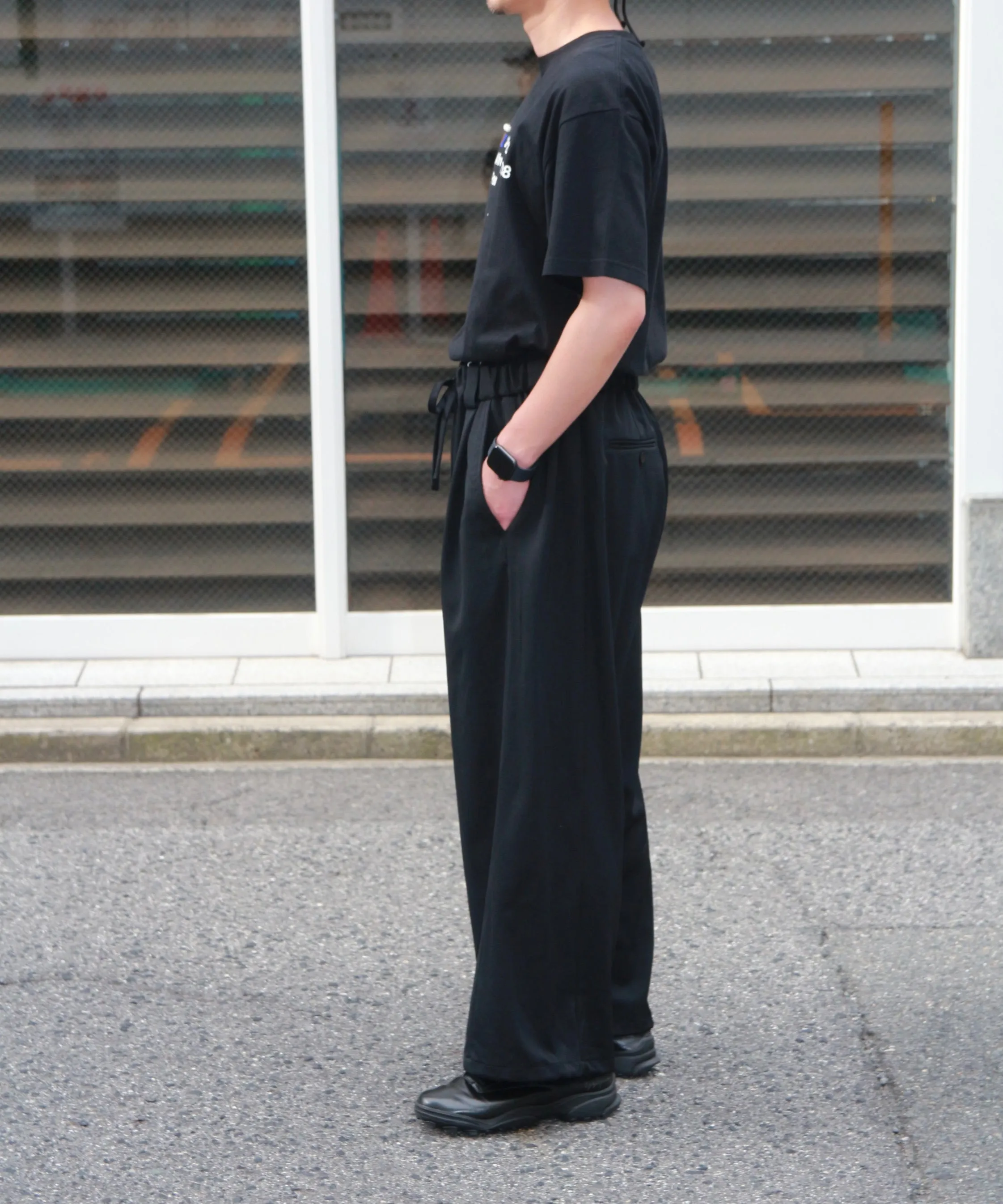 Wool Gabardine Adjustment Pants "BLACK"