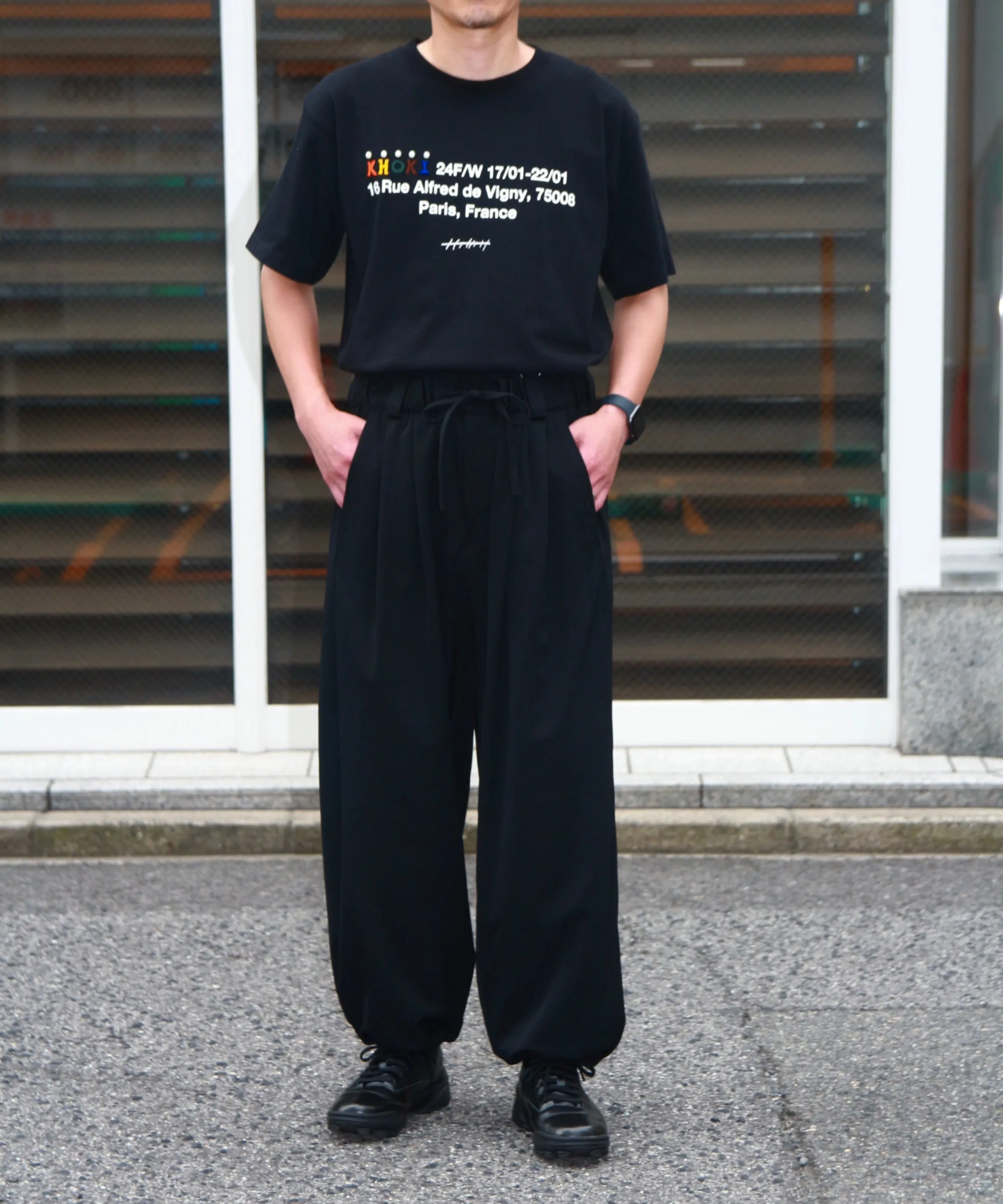 Wool Gabardine Adjustment Pants "BLACK"