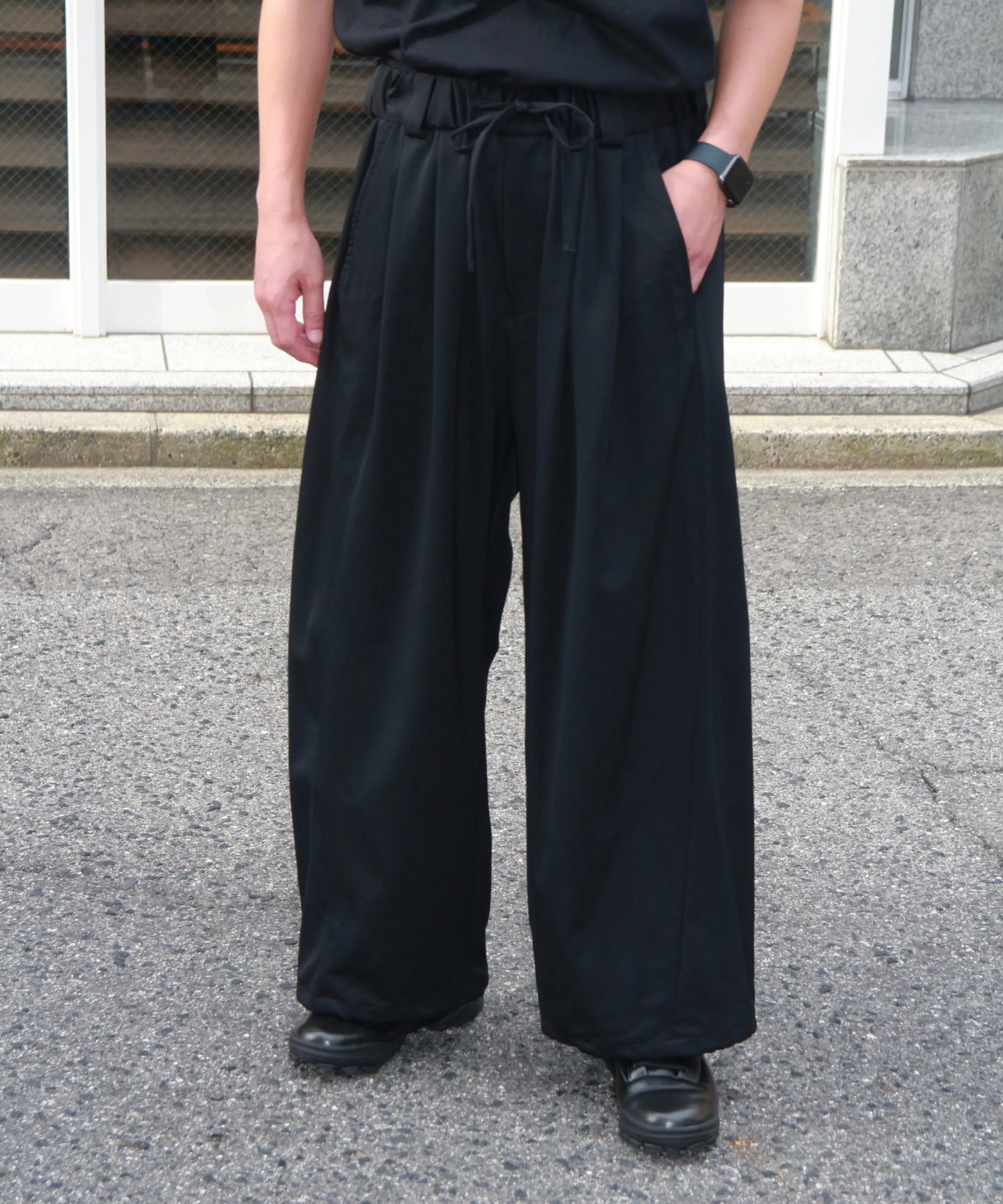 Wool Gabardine Adjustment Pants "BLACK"