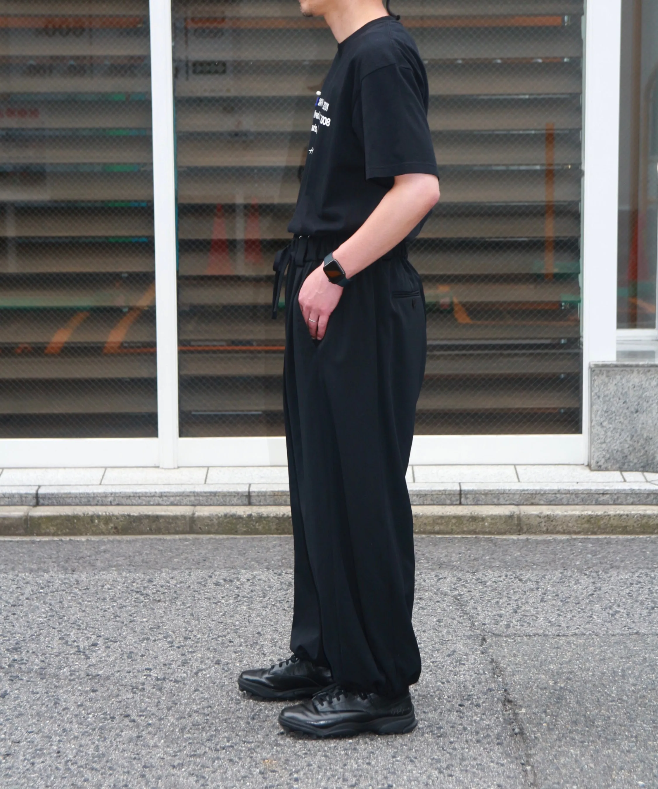 Wool Gabardine Adjustment Pants "BLACK"