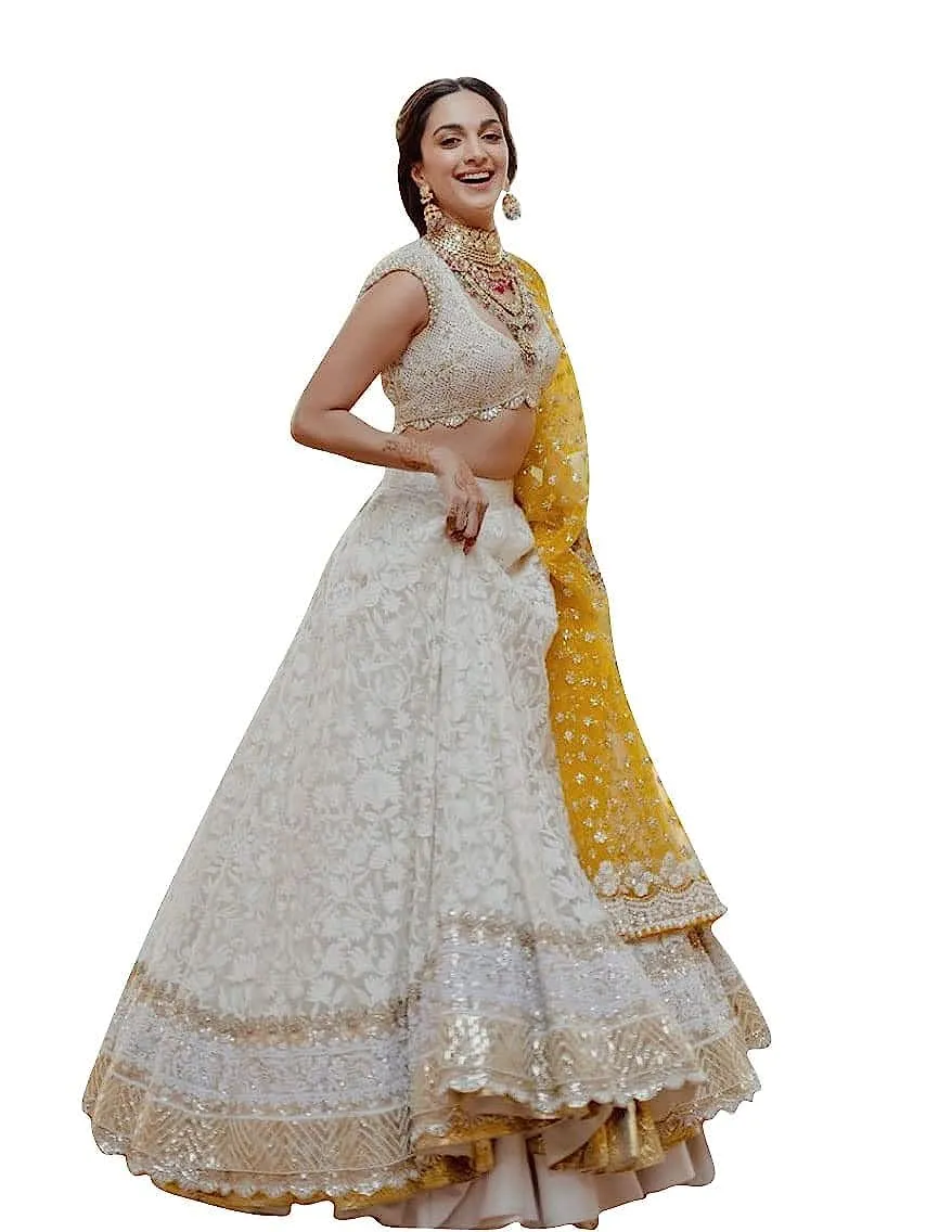 Zeel Clothing Women's Georgette Semi-Stitched Lehenga Choli White Wedding Bridal Free Size