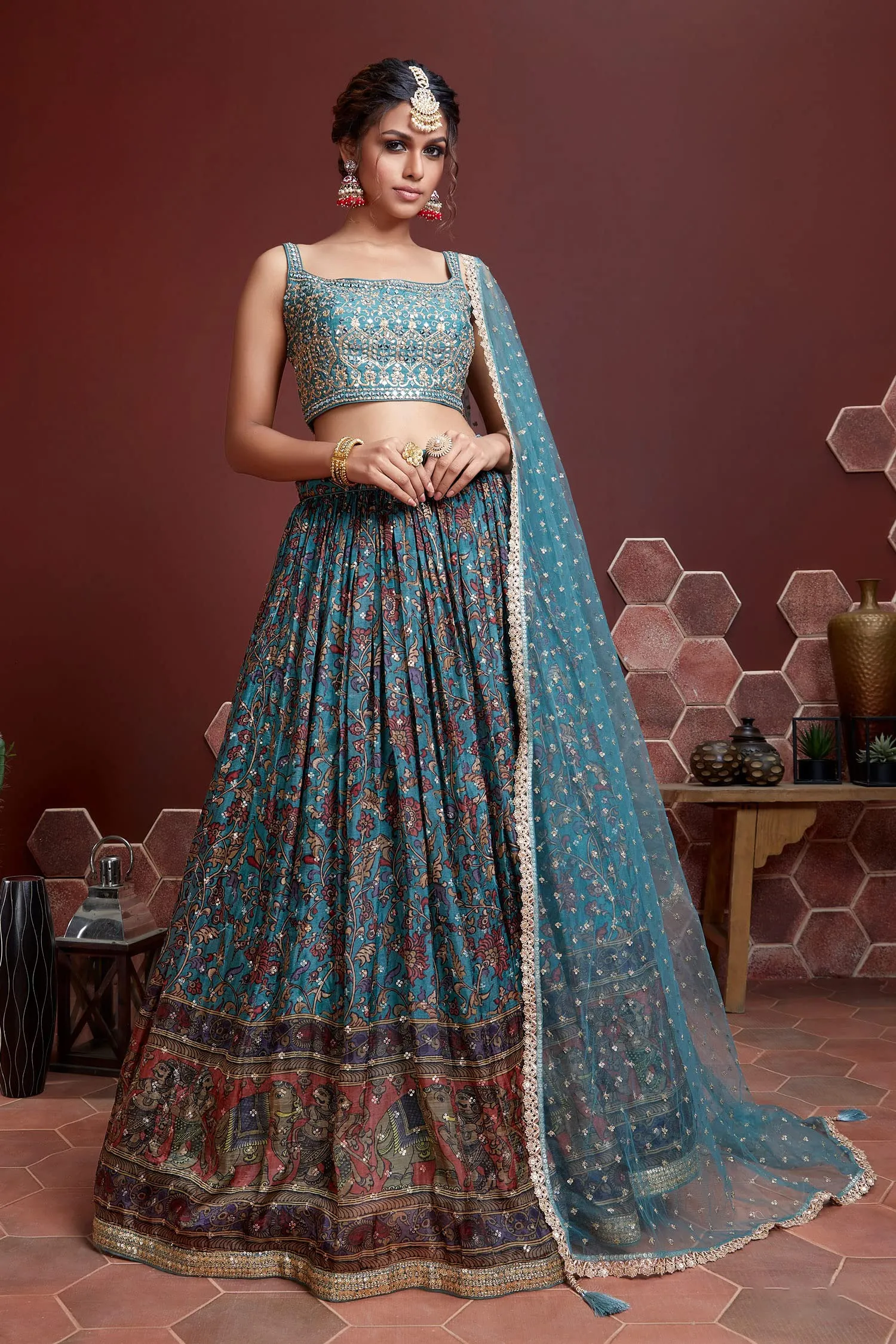 Zeel Clothing Women's Silk Embroidered Semi-Stitched Wedding Lehenga Choli with Dupatta (106-Blue-Wedding-Bridal-Latest-Lehenga; Free Size)